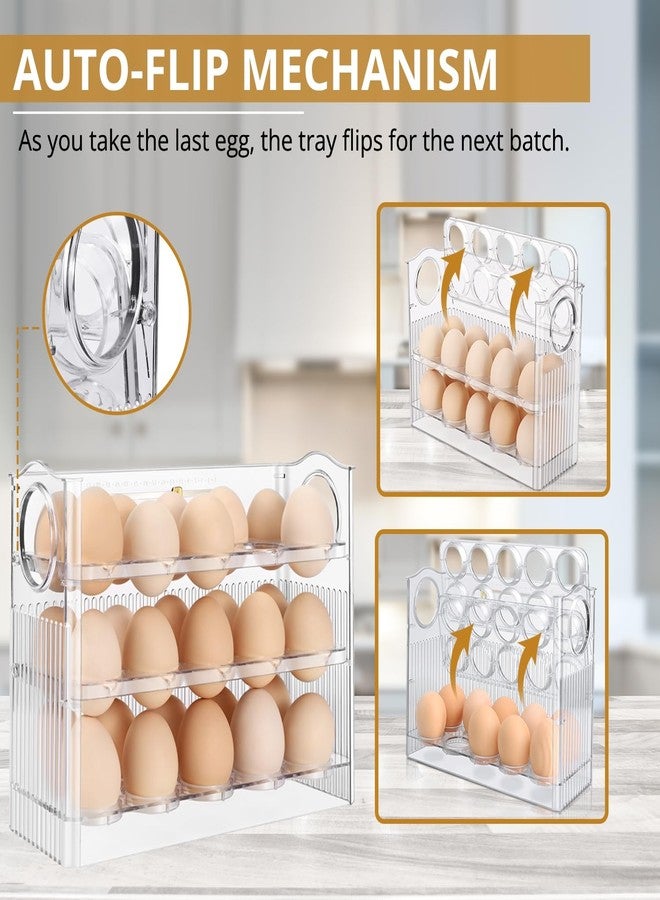 Flexzion Flippable Egg Fridge Organizer - Slim Egg Holder for Refrigerator Door 30-Egg Capacity Clear Egg Saver for Fridge 3-Layer Egg Storage Container for Refrigerator with Freshness Tracker - Image 4